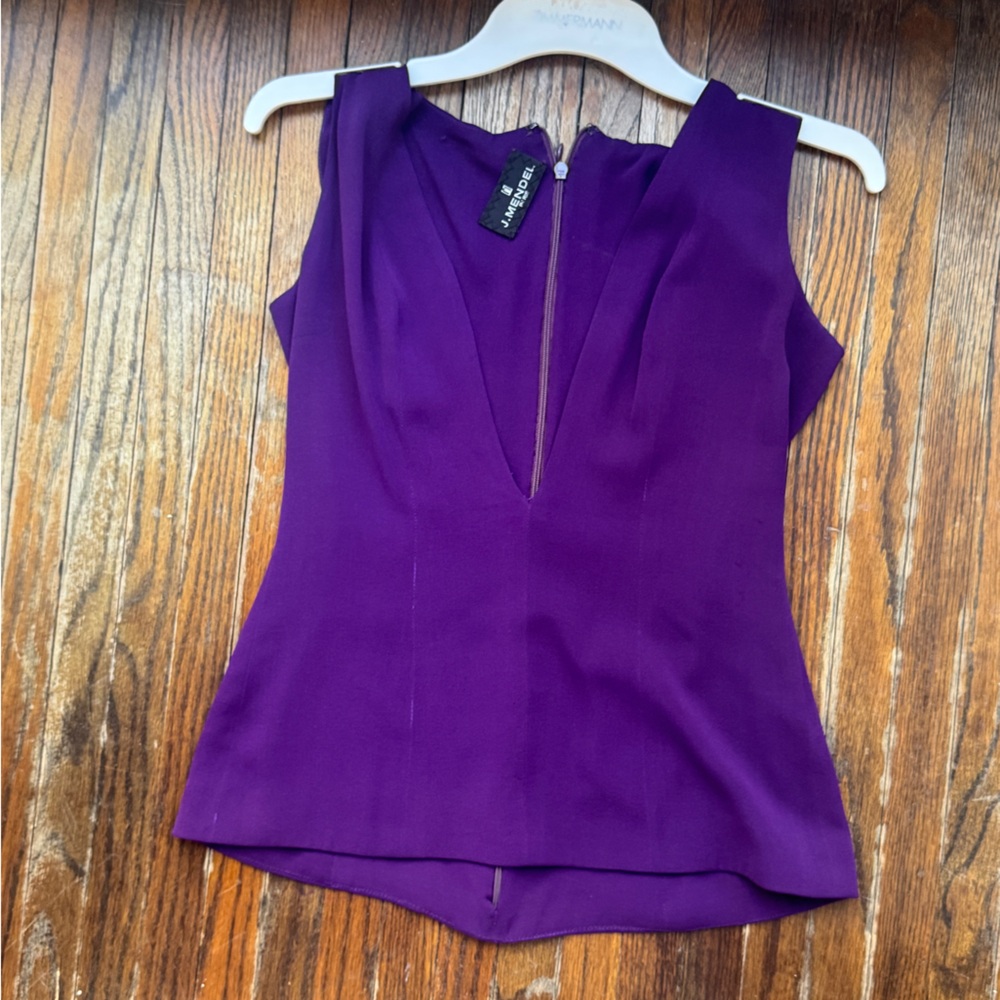 Amanda Uprichard Purple V-Neck Sleeveless Peplum Top